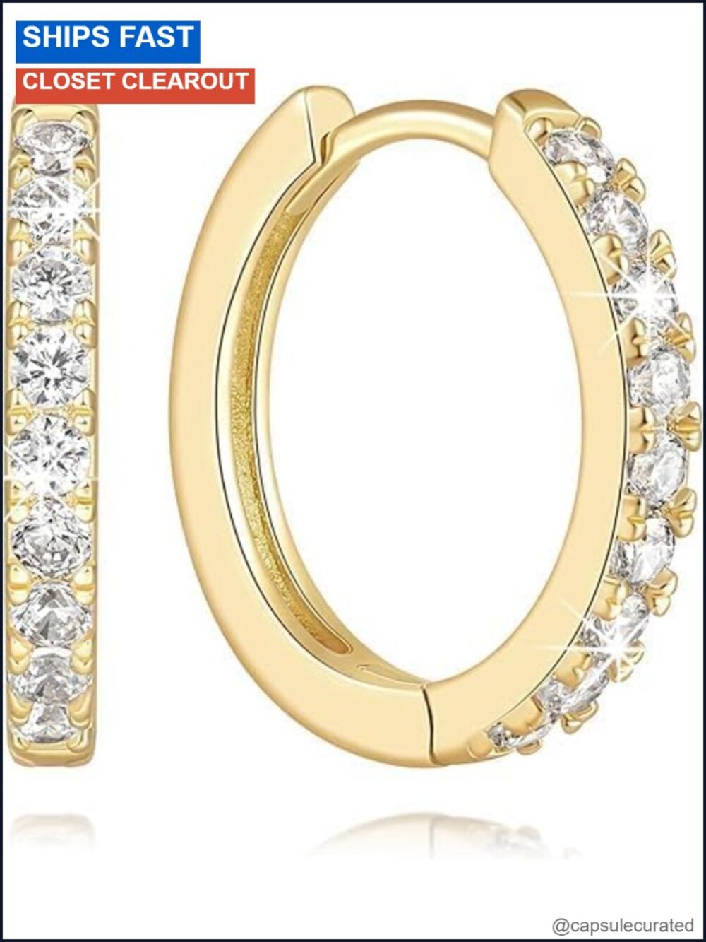 14K Gold Hoop Earrings with Inside-Out Cubic Zirconia Huggie